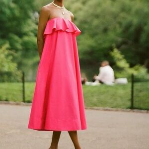 Anthropologie Strapless Flounce Midi Dress Sz S NEW Pink